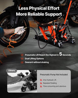 Motorcycle Lift, 1500lbs Weight Capacity, Hydraulic & Pneumatic Motorcycle Jack, 4.1-15 In Height Range, Heavy Duty Bike Repair Stand With Removable Ramp With 2 Casters For ATVs, Dirt Bike